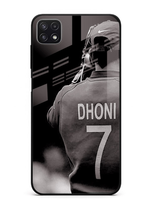 Monochrome number seven cricket artwork on glossy tempered glass Samsung F42 5G back cover