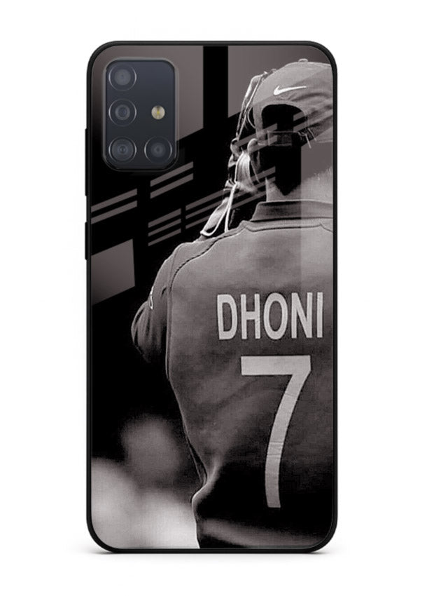 Monochrome number seven cricket artwork on glossy tempered glass Samsung A71 back cover