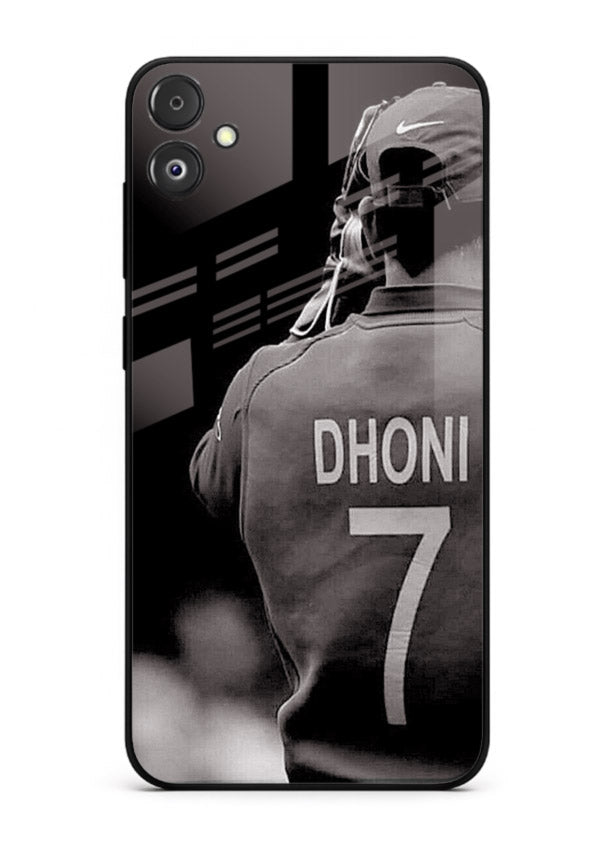 Monochrome number seven cricket artwork on glossy tempered glass Samsung F05 5G back cover
