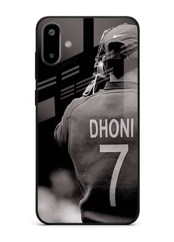 Monochrome number seven cricket artwork on glossy tempered glass Samsung F06 5G back cover