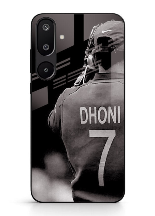 Monochrome number seven cricket artwork on glossy tempered glass Samsung M16 5G back cover