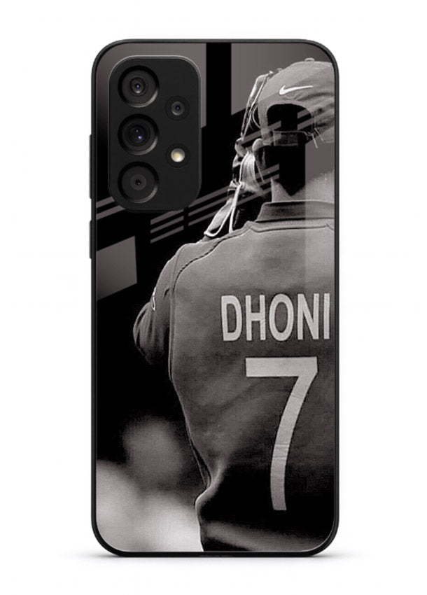 Monochrome number seven cricket artwork on glossy tempered glass Samsung A73 5G back cover