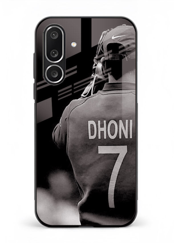 Monochrome number seven cricket artwork on glossy tempered glass Samsung M36 5G back cover