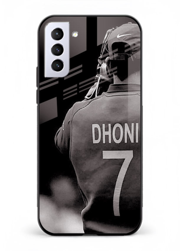 Monochrome number seven cricket artwork on glossy tempered glass Samsung S21 FE back cover