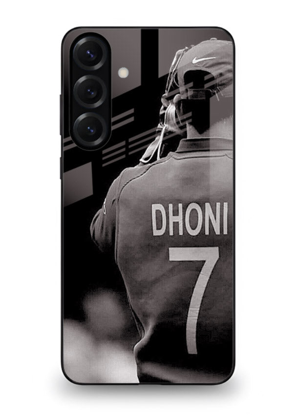 Monochrome number seven cricket artwork on glossy tempered glass Samsung A16 5G back cover