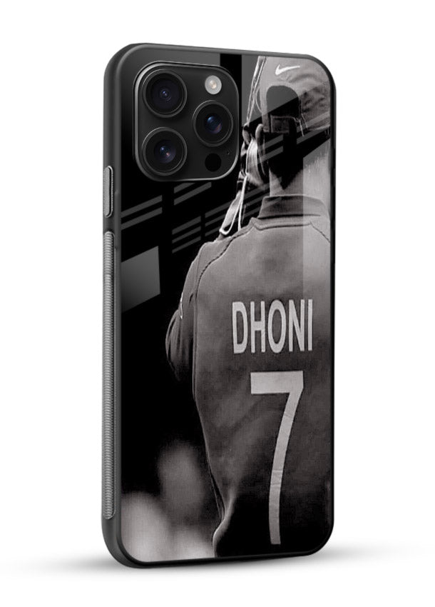 Monochrome number seven cricket artwork on glossy tempered glass mobile back cover - 2