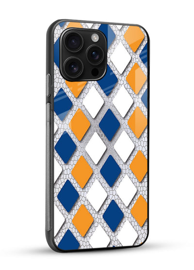 Diamond Tile Pattern geometric diamond pattern glossy vibrant premium glass back cover - Angle Side
