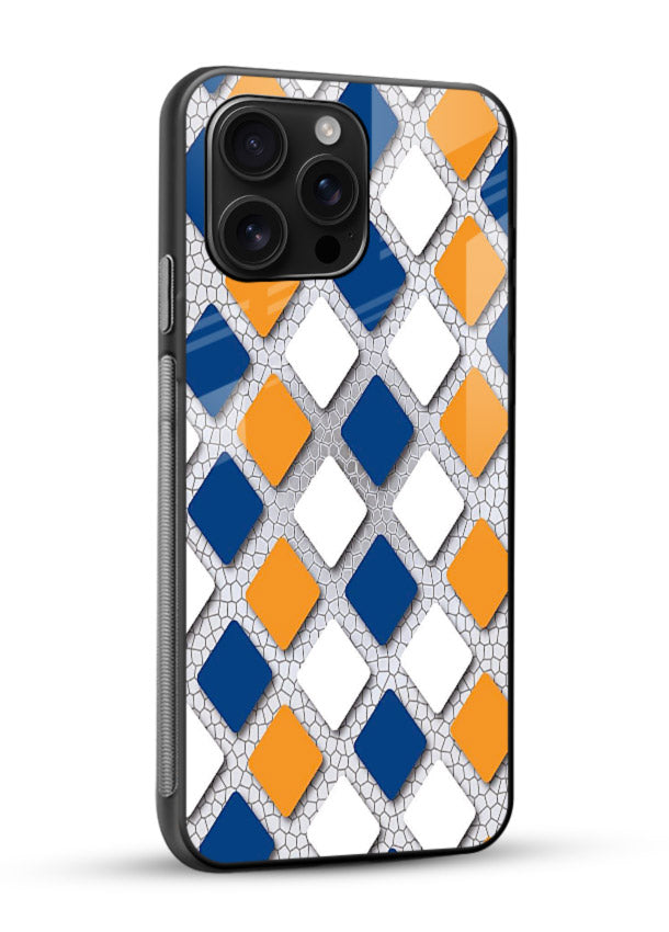 Diamond Tile Pattern geometric diamond pattern glossy vibrant premium glass back cover - Angle Side