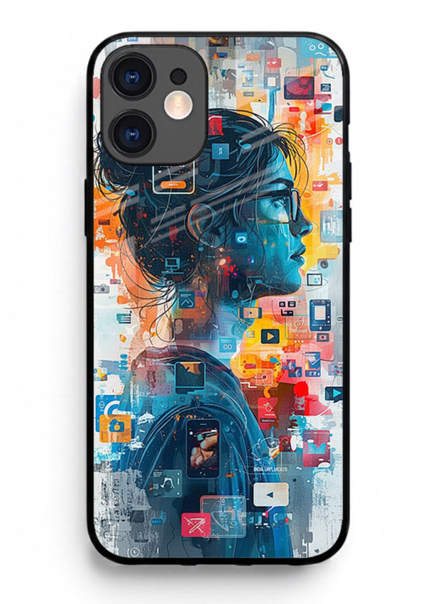 Digital Chaos Portrait neon glitch artwork iphone 12 glass back cover