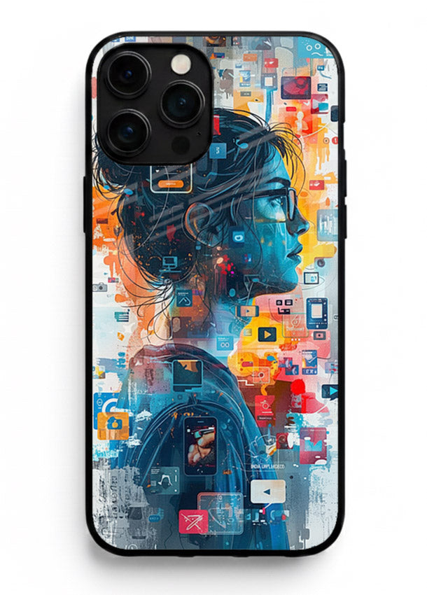 Digital Chaos Portrait neon glitch artwork iphone 11 pro max glass back cover