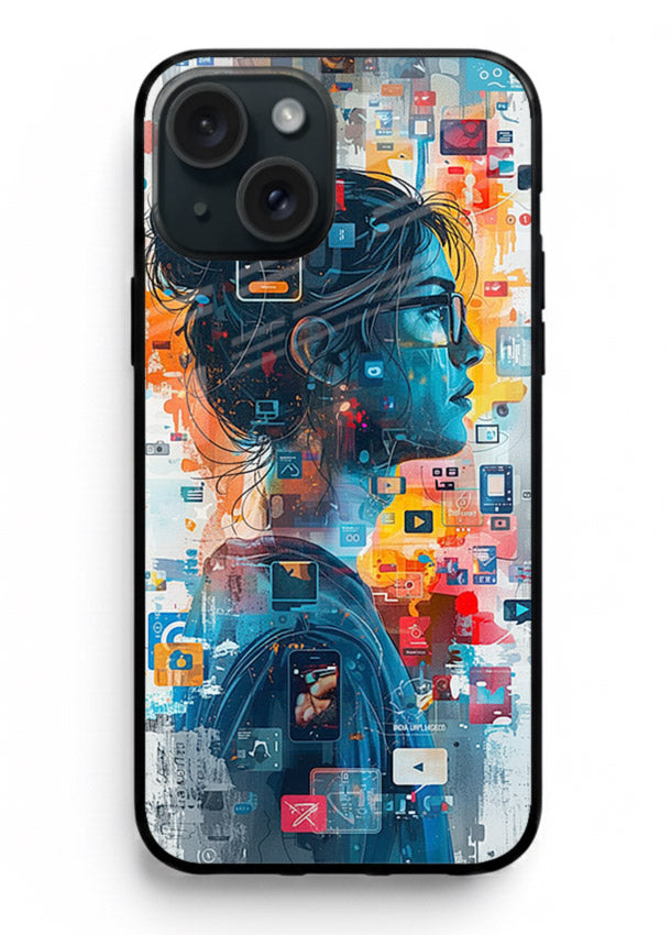 Digital Chaos Portrait neon glitch artwork iphone 13 glass back cover