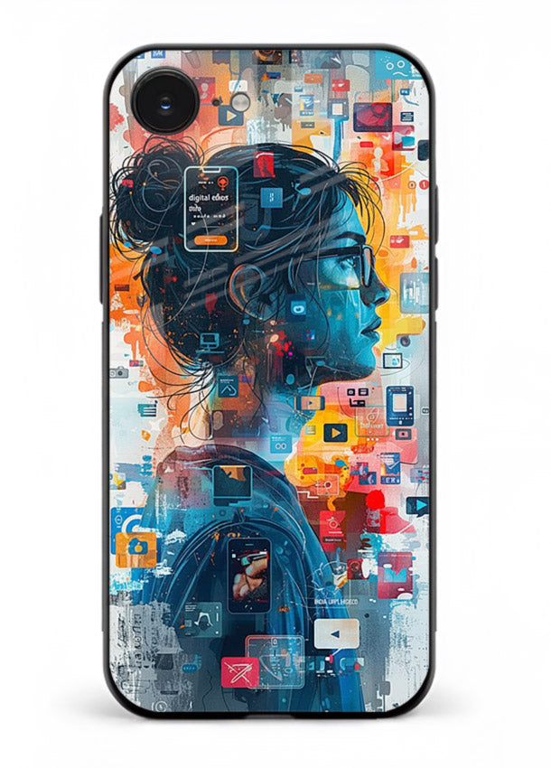 Digital Chaos Portrait neon glitch artwork iphone 16e glass back cover