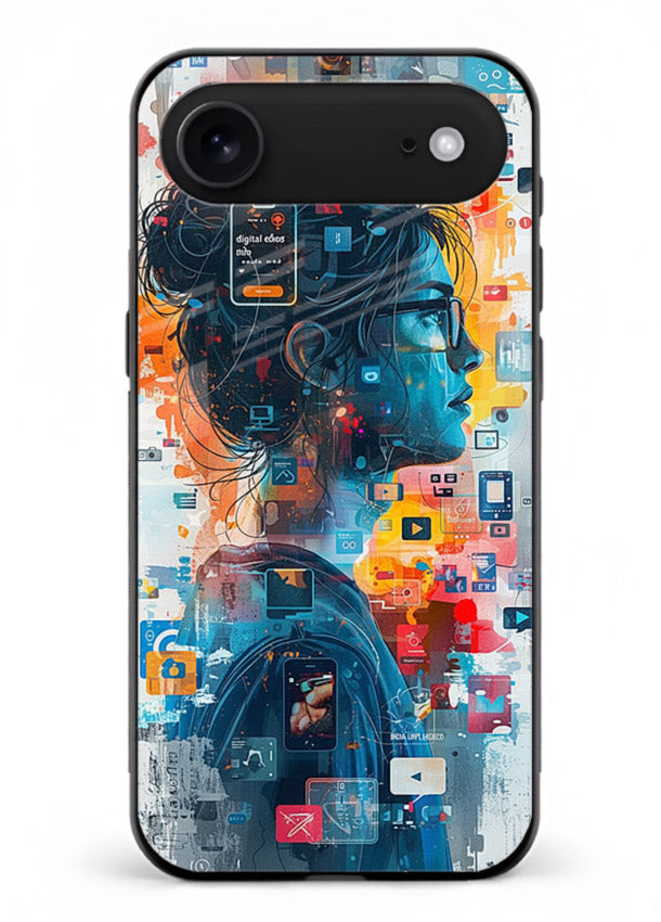 Digital Chaos Portrait neon glitch artwork iphone 17 air glass back cover
