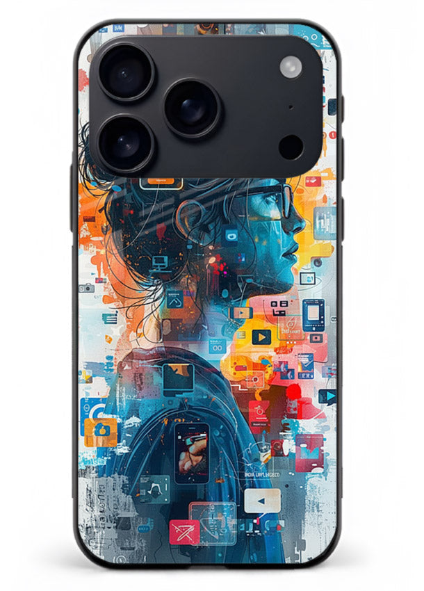 Digital Chaos Portrait neon glitch artwork iphone 18 pro max glass back cover