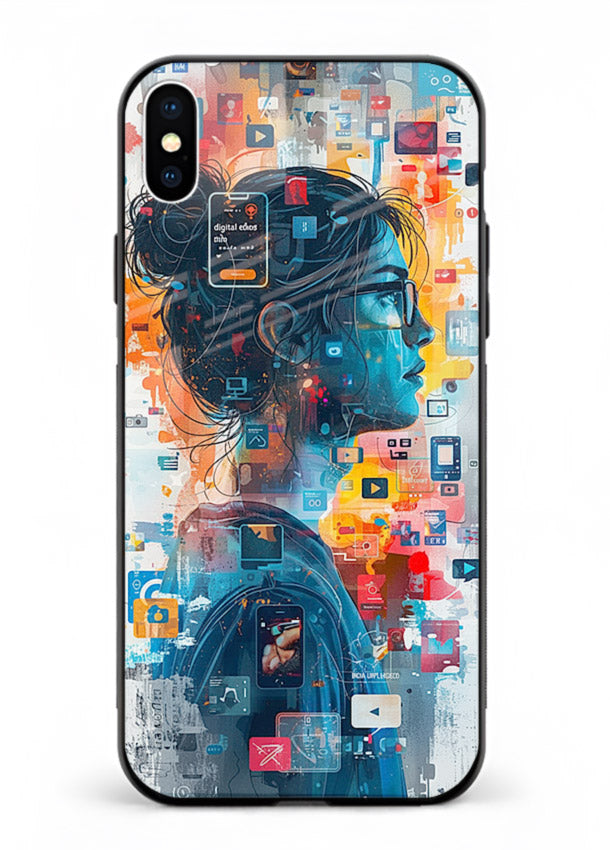 Digital Chaos Portrait neon glitch artwork iphone xs max glass back cover