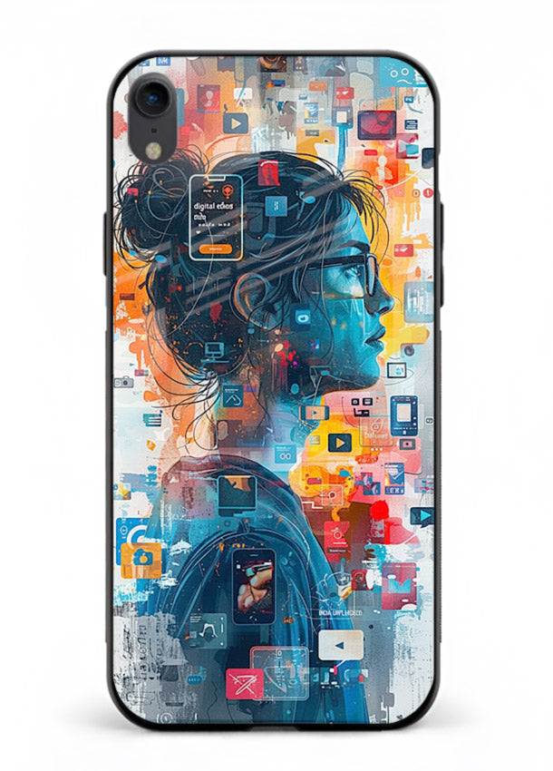 Digital Chaos Portrait neon glitch artwork iphone xr glass back cover
