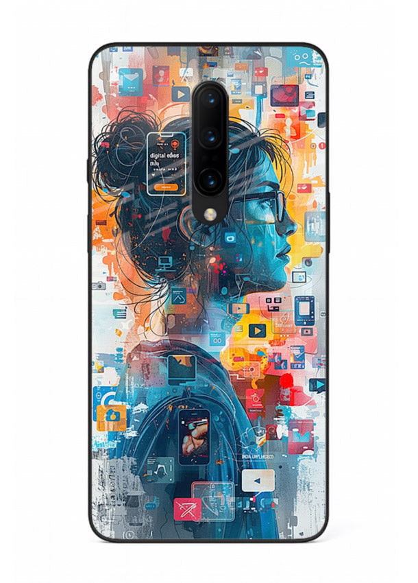 Digital Chaos Portrait neon glitch artwork OnePlus 7 Pro glass back cover