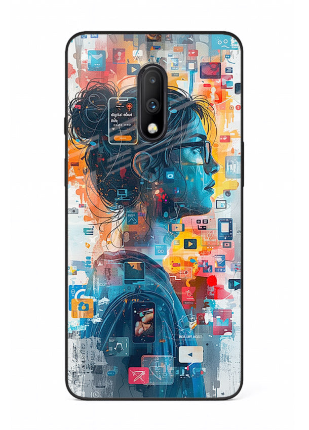 Digital Chaos Portrait neon glitch artwork OnePlus 7 glass back cover
