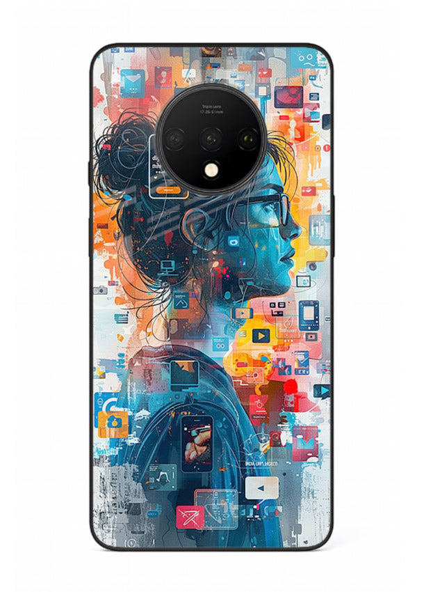 Digital Chaos Portrait neon glitch artwork OnePlus 7T glass back cover
