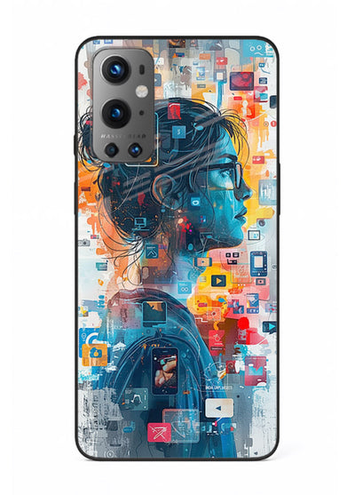 Digital Chaos Portrait neon glitch artwork OnePlus 9 glass back cover