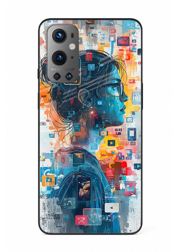 Digital Chaos Portrait neon glitch artwork OnePlus 9 glass back cover