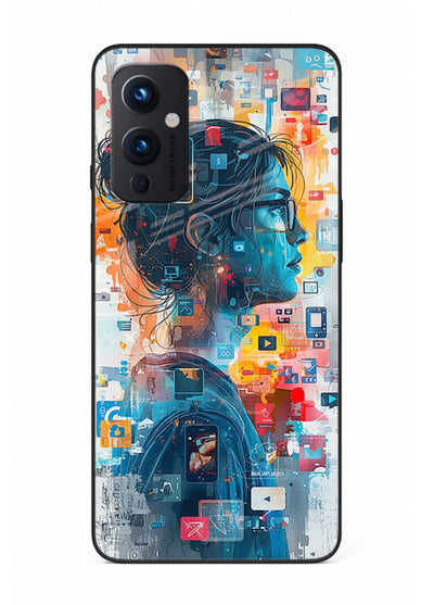 Digital Chaos Portrait neon glitch artwork OnePlus 9 Pro glass back cover