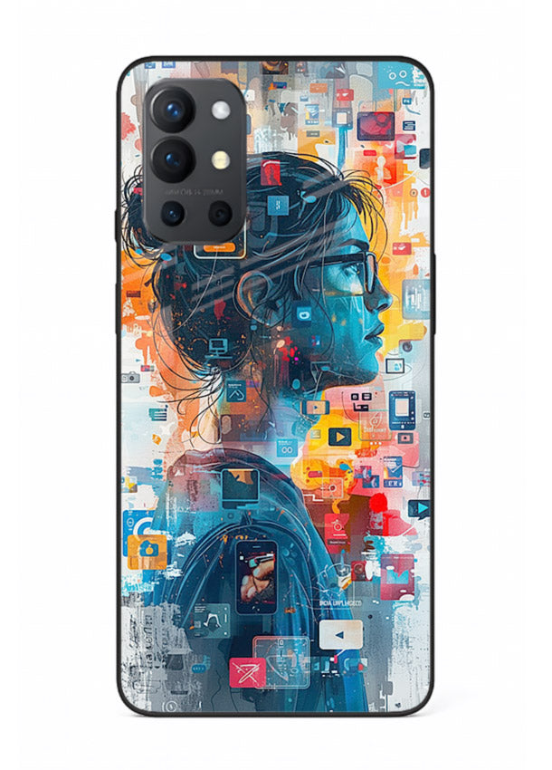 Digital Chaos Portrait neon glitch artwork OnePlus 9R glass back cover
