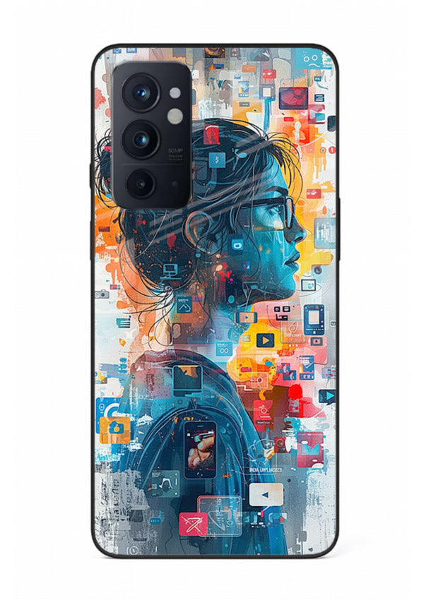Digital Chaos Portrait neon glitch artwork OnePlus 9RT glass back cover