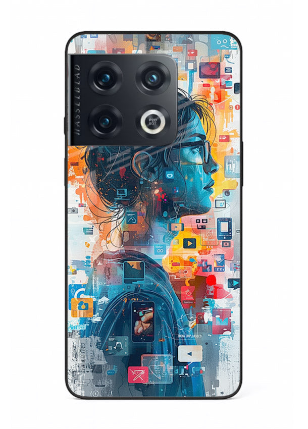 Digital Chaos Portrait neon glitch artwork OnePlus 10 Pro glass back cover