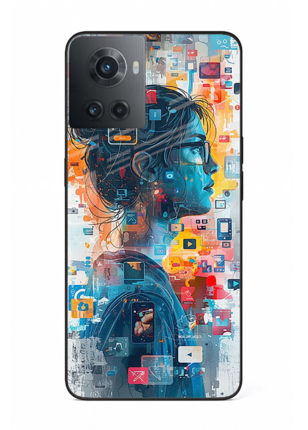 Digital Chaos Portrait neon glitch artwork OnePlus 10R glass back cover