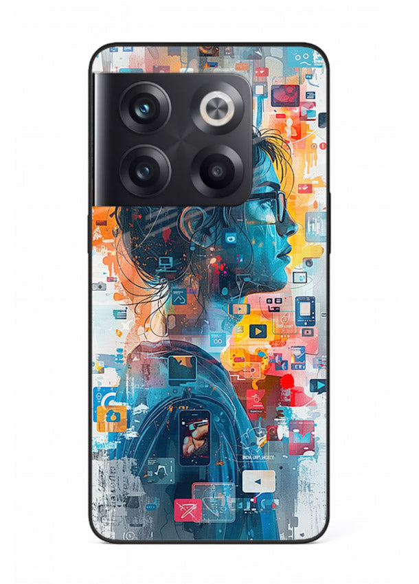 Digital Chaos Portrait neon glitch artwork OnePlus 10T glass back cover