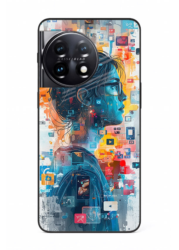 Digital Chaos Portrait neon glitch artwork OnePlus 11R glass back cover
