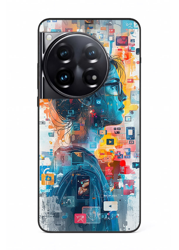 Digital Chaos Portrait neon glitch artwork OnePlus 12 glass back cover