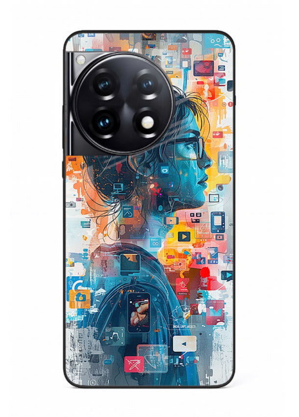 Digital Chaos Portrait neon glitch artwork OnePlus 12R glass back cover