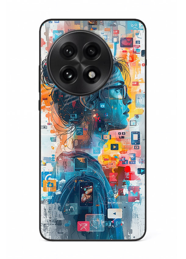 Digital Chaos Portrait neon glitch artwork OnePlus 13 glass back cover