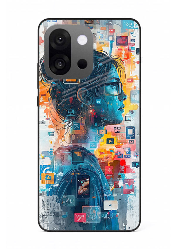 Digital Chaos Portrait neon glitch artwork OnePlus 13s glass back cover