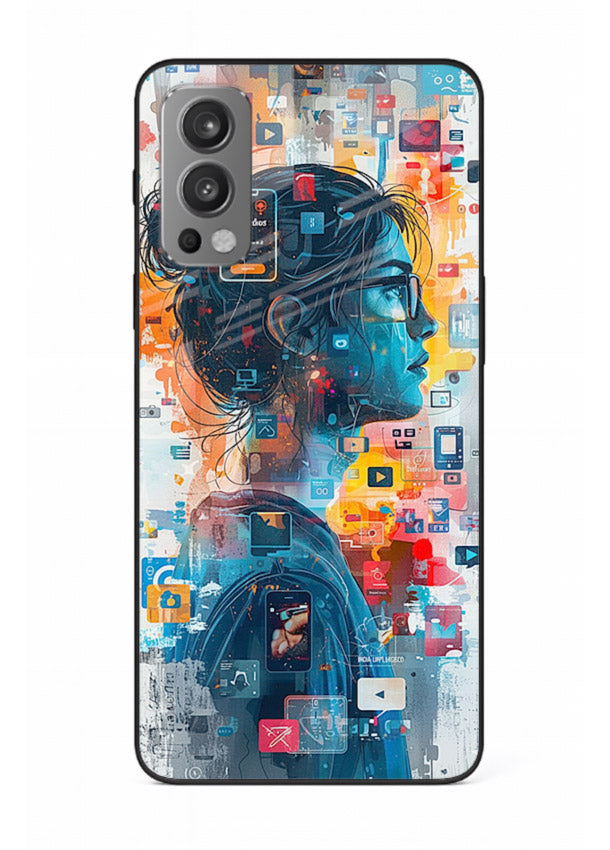Digital Chaos Portrait neon glitch artwork OnePlus Nord 2 glass back cover