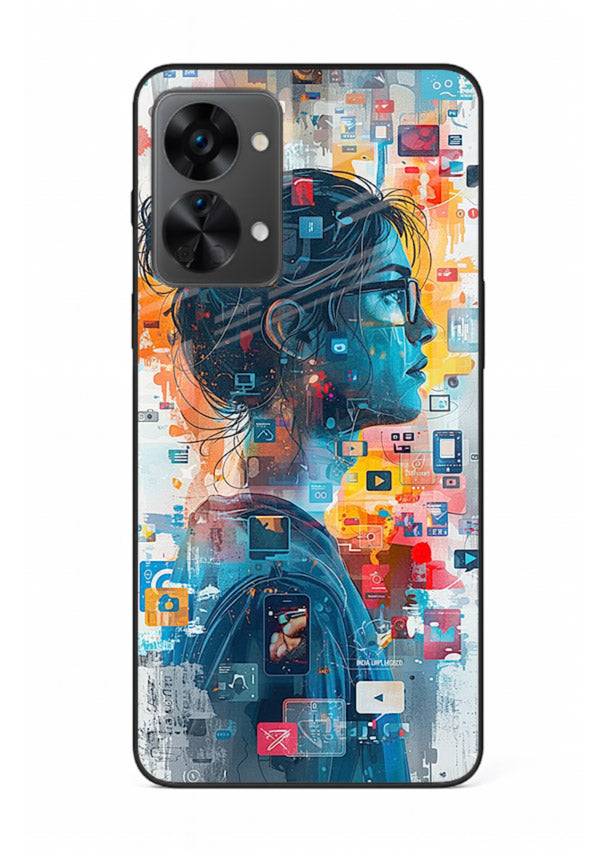 Digital Chaos Portrait neon glitch artwork OnePlus Nord 2T glass back cover