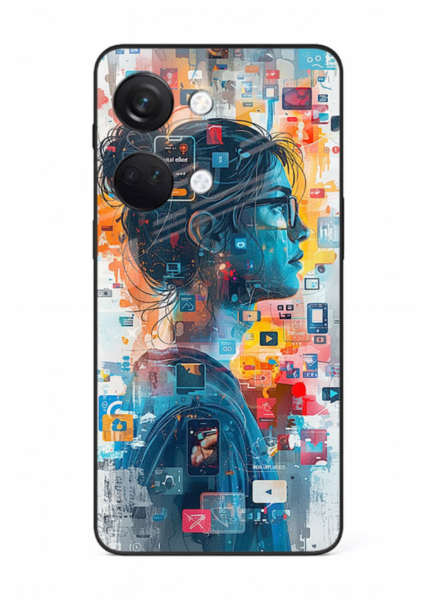 Digital Chaos Portrait neon glitch artwork OnePlus Nord 3 glass back cover