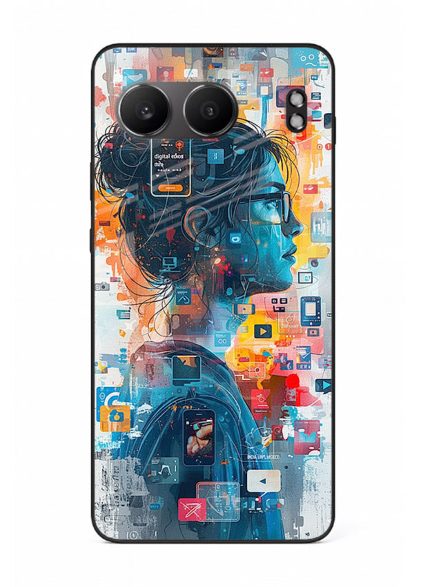 Digital Chaos Portrait neon glitch artwork OnePlus Nord 4 glass back cover