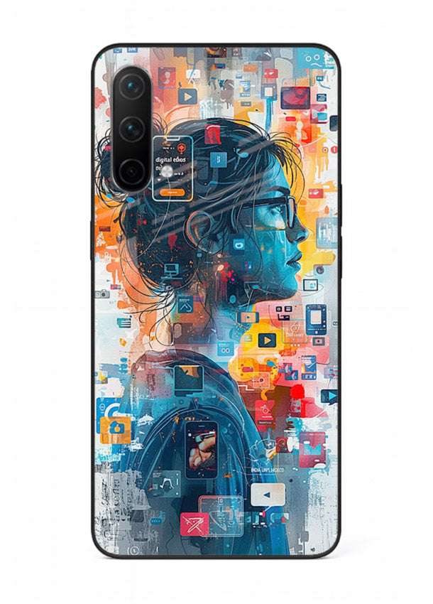 Digital Chaos Portrait neon glitch artwork OnePlus Nord CE 5G glass back cover