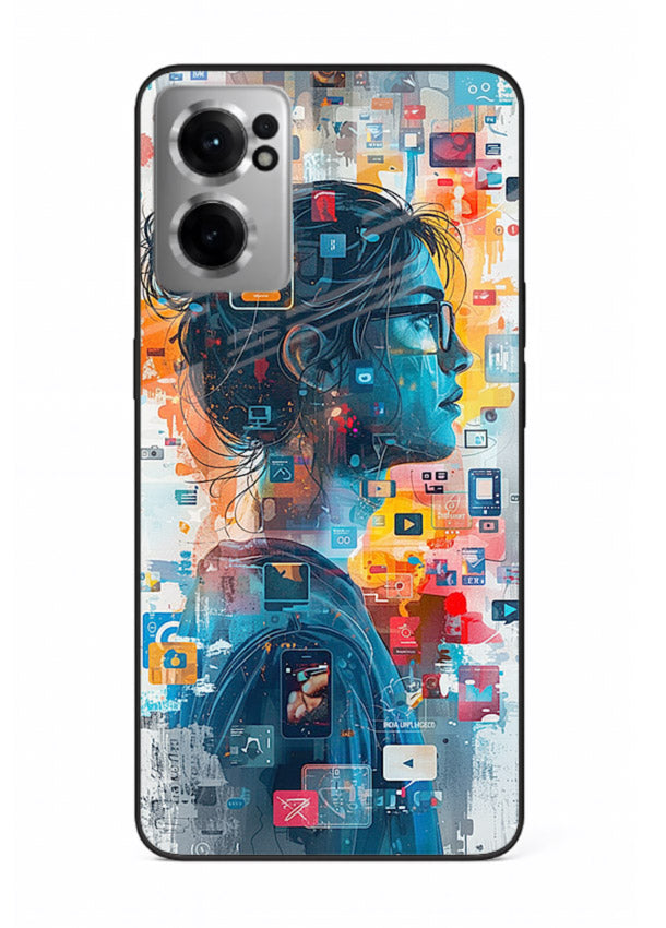 Digital Chaos Portrait neon glitch artwork OnePlus Nord CE2 5G glass back cover