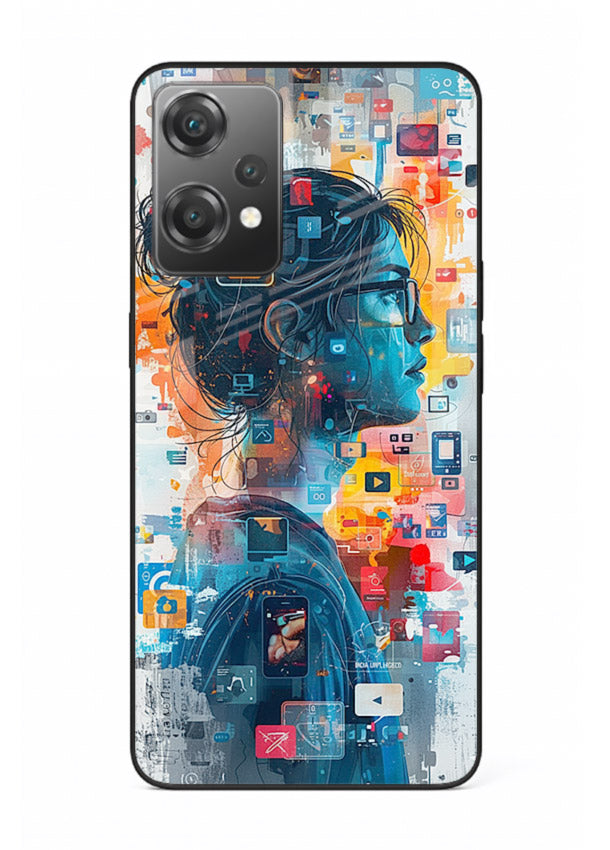 Digital Chaos Portrait neon glitch artwork OnePlus Nord CE2 Lite 5G glass back cover