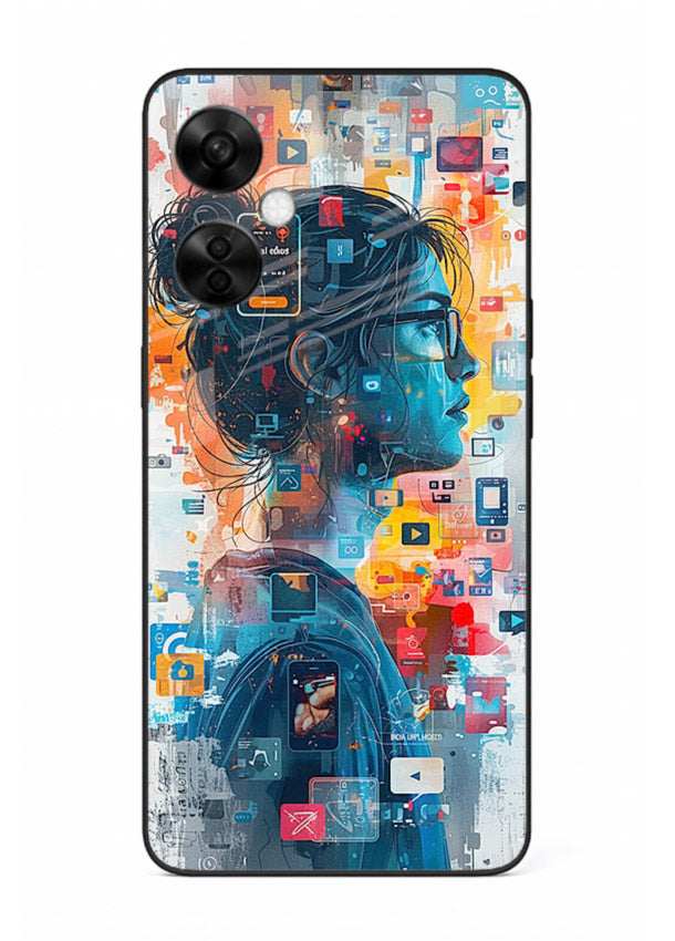 Digital Chaos Portrait neon glitch artwork OnePlus Nord CE3 Lite glass back cover