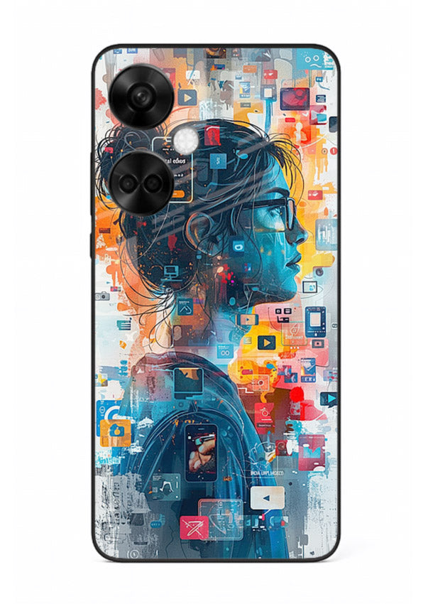 Digital Chaos Portrait neon glitch artwork OnePlus Nord CE3 glass back cover