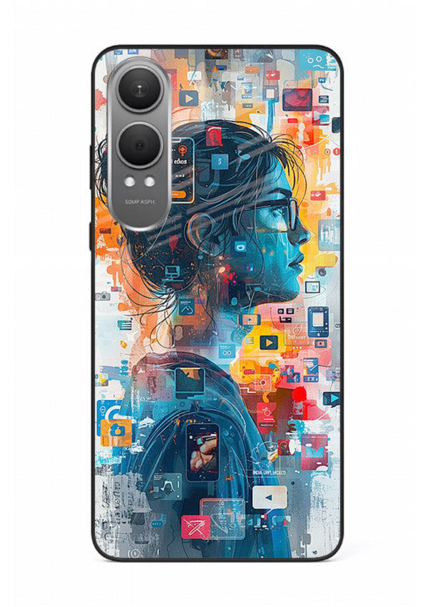 Digital Chaos Portrait neon glitch artwork OnePlus Nord CE4 Lite glass back cover