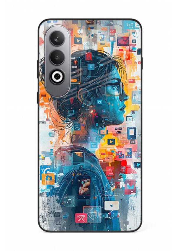 Digital Chaos Portrait neon glitch artwork OnePlus Nord CE4 glass back cover