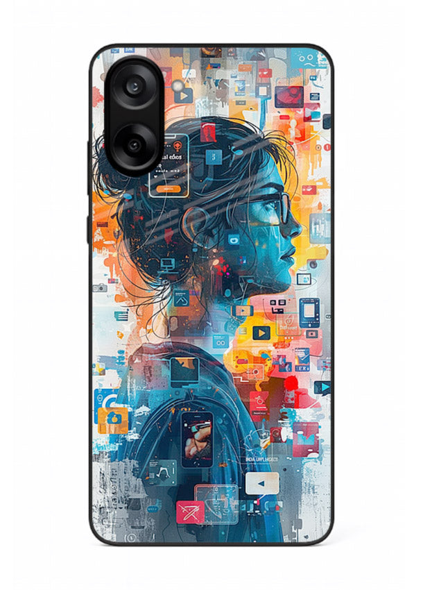 Digital Chaos Portrait neon glitch artwork OnePlus Nord CE5 glass back cover