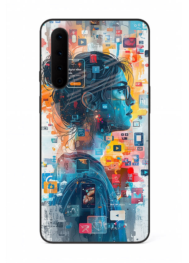 Digital Chaos Portrait neon glitch artwork OnePlus Nord glass back cover