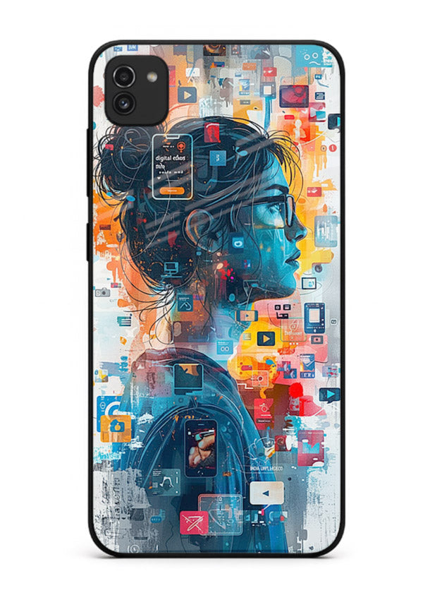 Digital Chaos Portrait neon glitch artwork Samsung A03 glass back cover